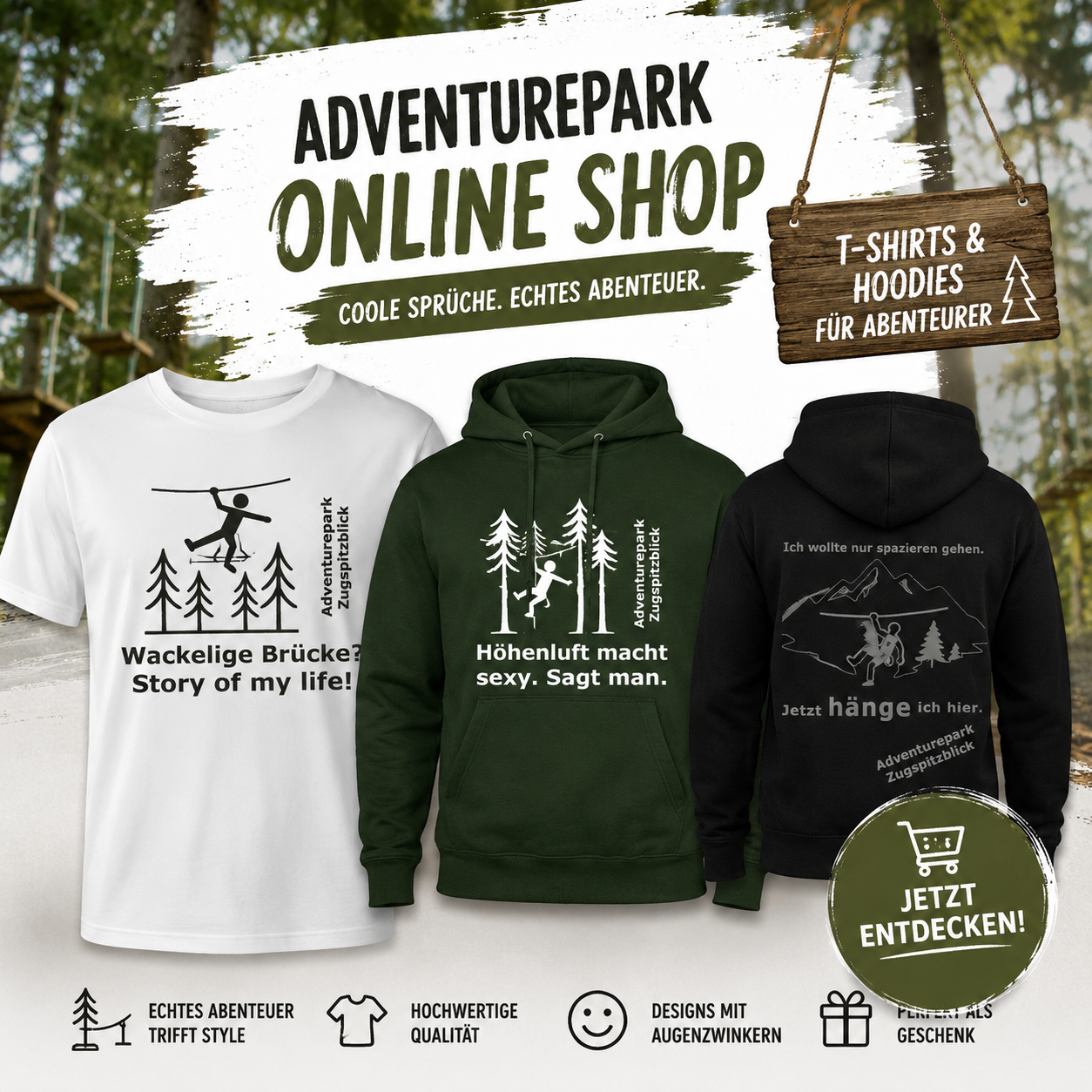 Coole Sprüche. Echtes Abenteuer. – Jetzt den Adventurepark-Onlineshop entdecken!