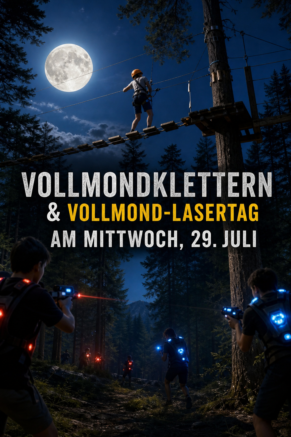 Vollmondklettern & Vollmond-Lasertag am Mittwoch, 29. Juli 🌕🌲