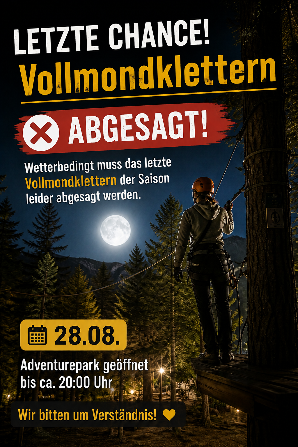 Vollmondklettern am 28. August wetterbedingt abgesagt 🌧️🌕